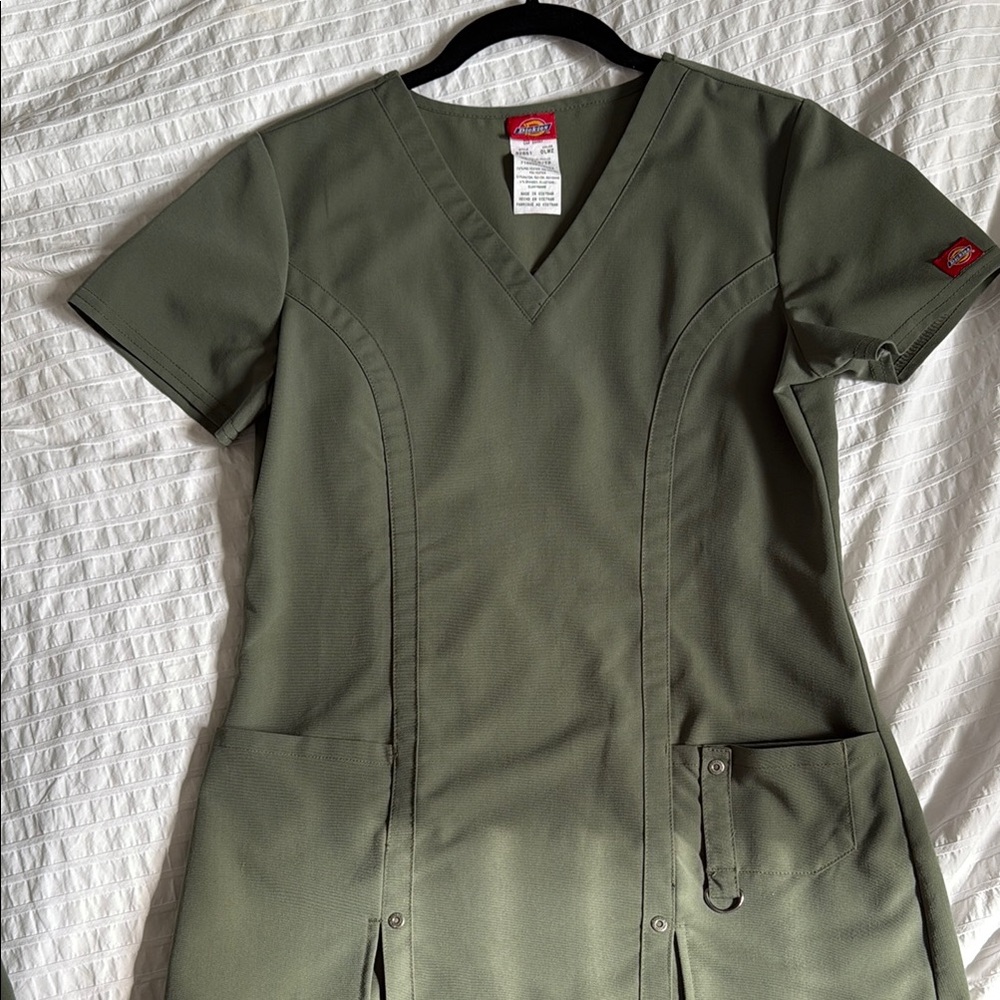 Dickies Olive Green V-Neck Scrub Top